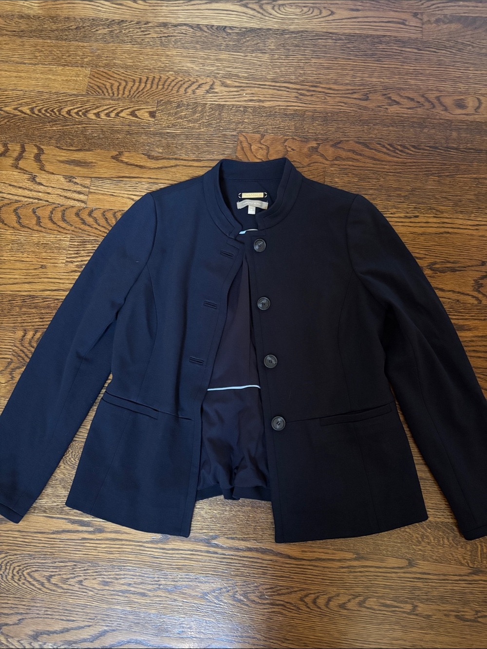 Talbots Navy Collarless Button Blazer made in italy size 4 petite